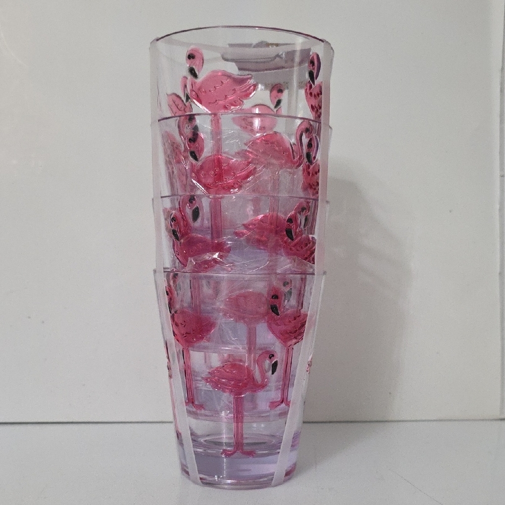 Sunglow Pink Flamingo Tumblers,  Set of 4, NWT